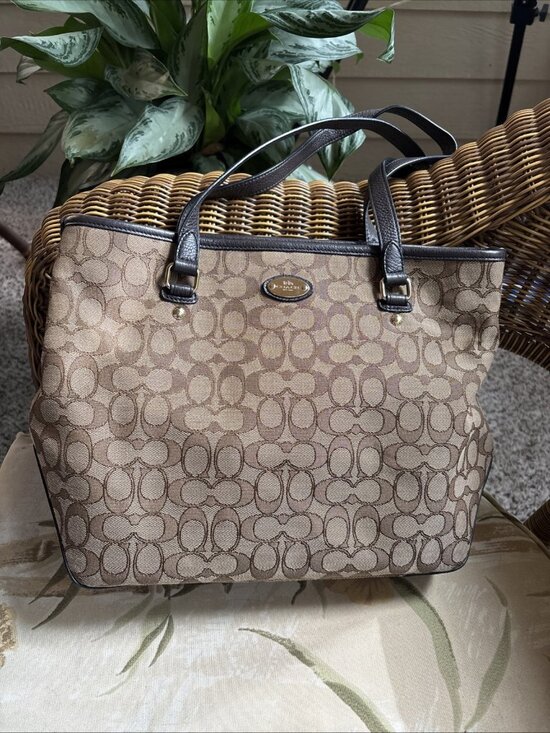 Coach Handbags - Coach Outline Signature Zip Top tote Tan F36185